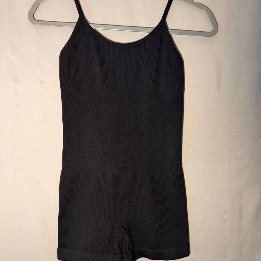 Black ribbed bodysuit romper